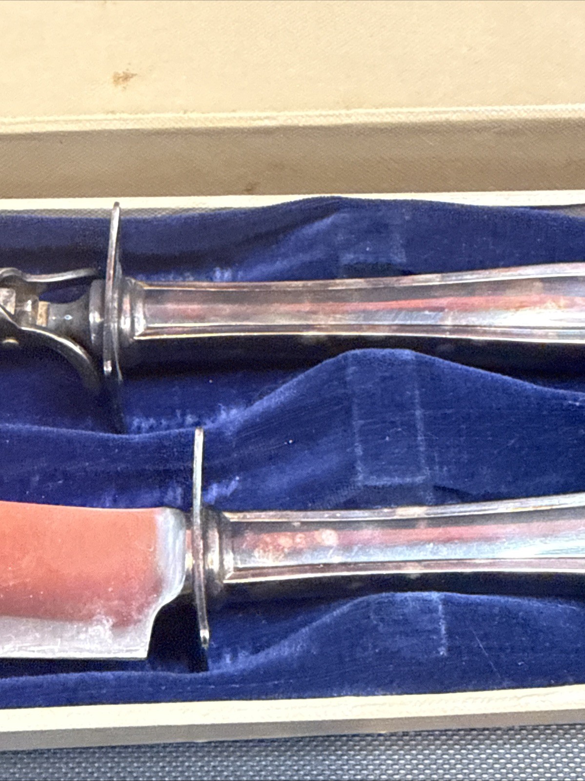 Wallace Silverplate Hostess Pattern Carving Set Meat Fork Knife Tarnished W/ Box