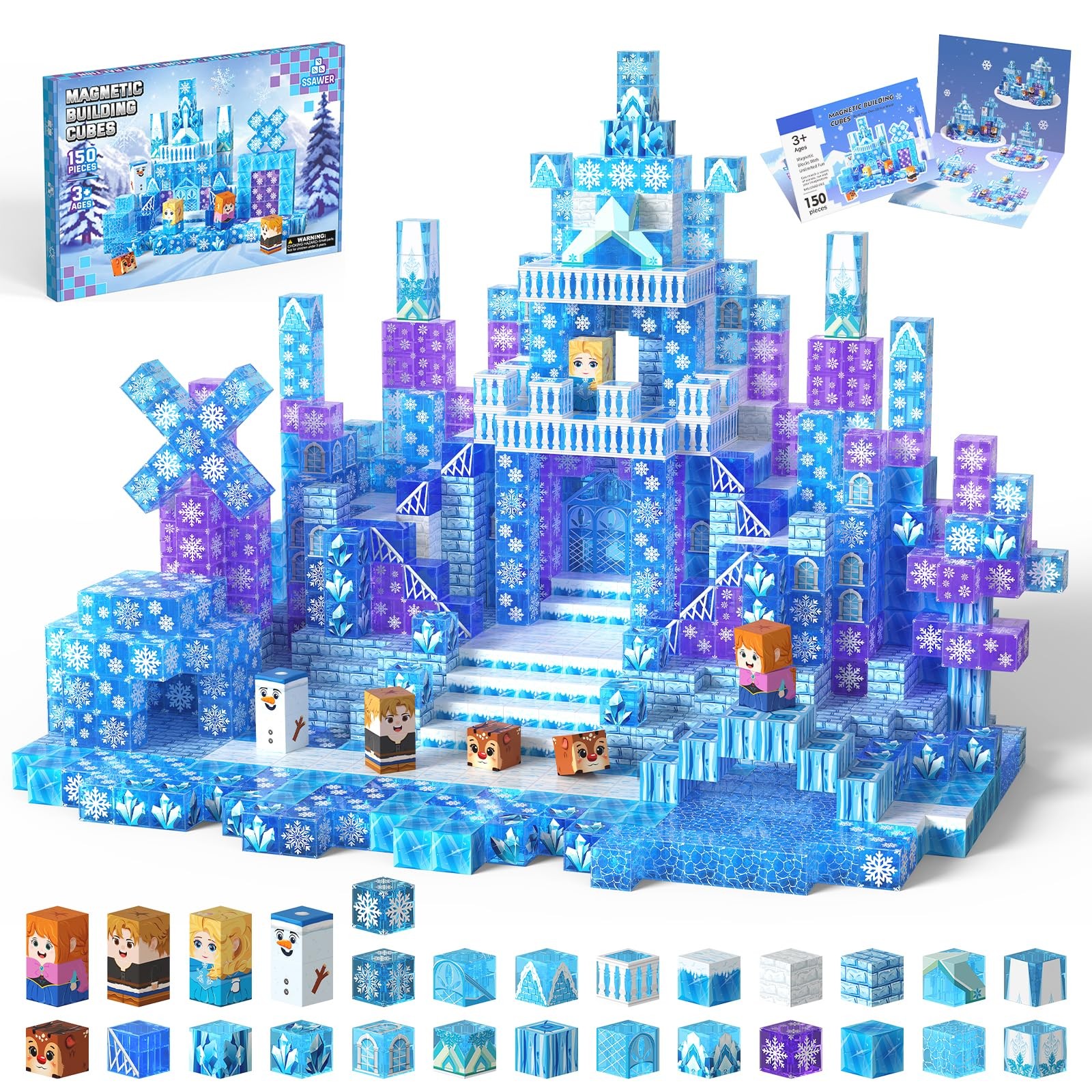 SSAWER Magnetic Blocks, 150PCS Magnetic Building Blocks, Stacking Magnets for Ki