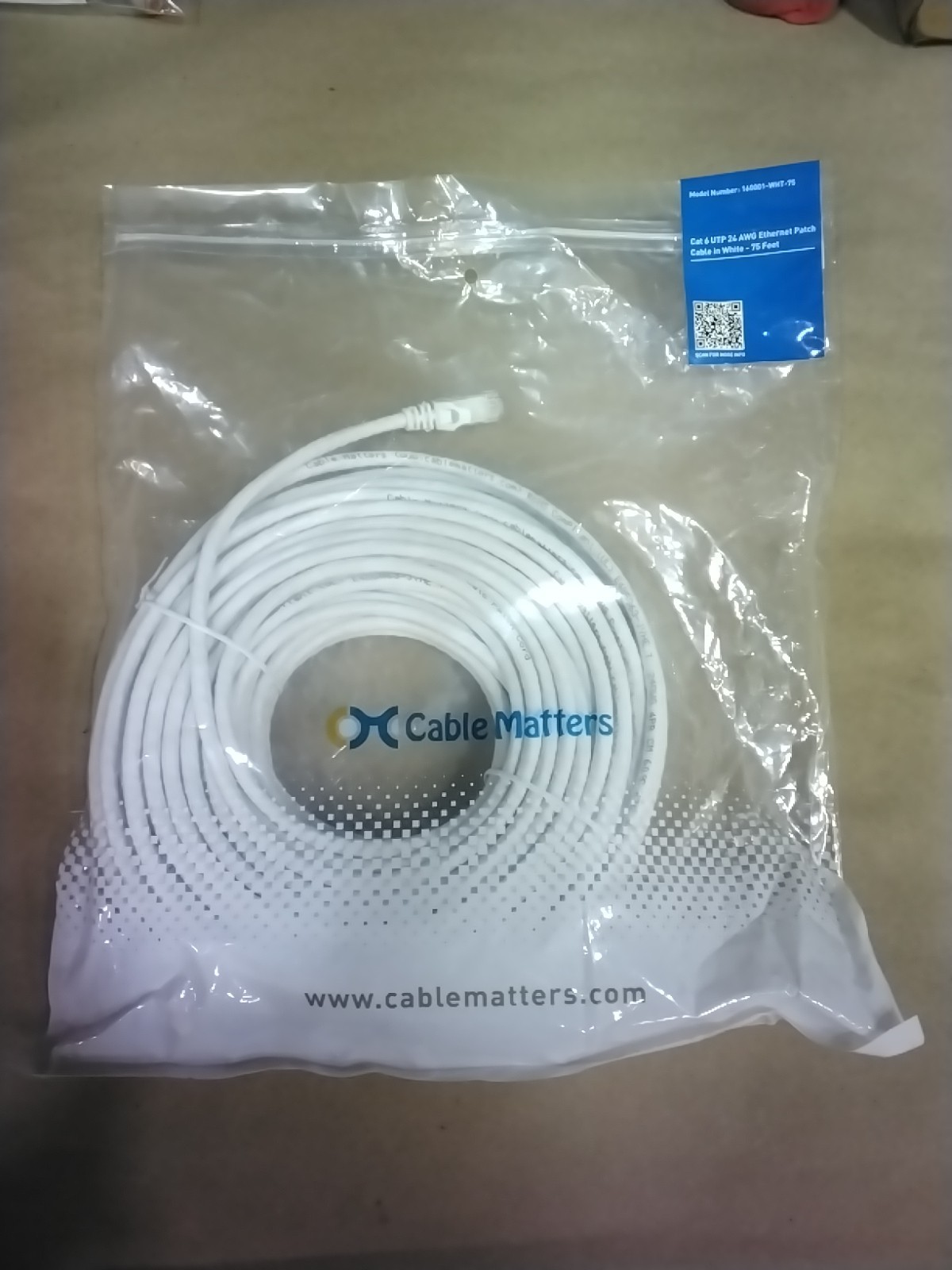 CABLE MATTERS 160001-WHT-75 Ethernet Patch Cable