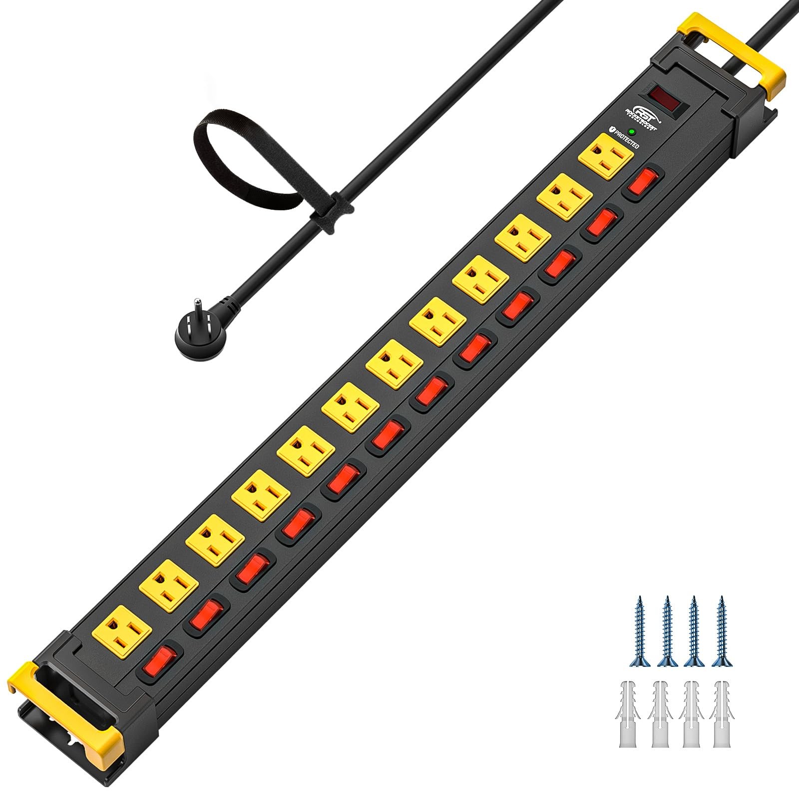 12Outlet Metal Power Strip Individual Switches 9FT Cord 1020J 15A/1875W