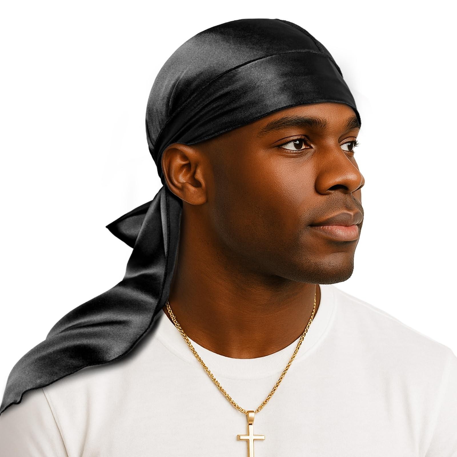 Yfong 100% 22 Momme Mulberry Silk Durags for Men Women, Extra Long Strap Silk...