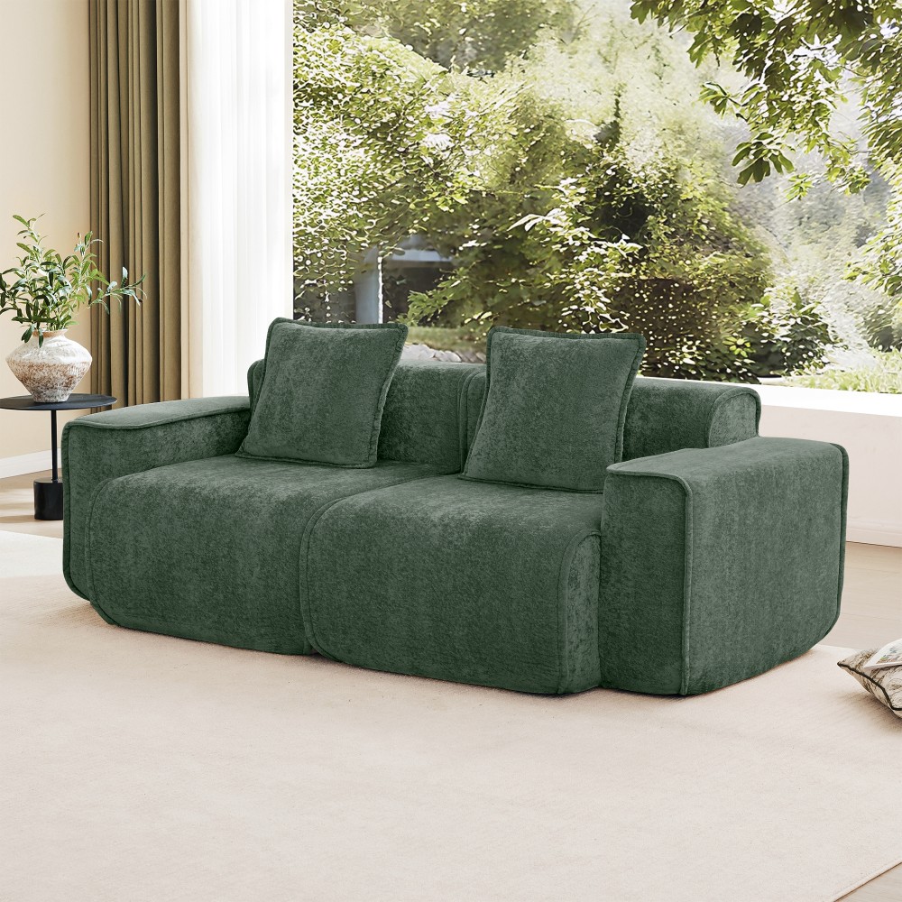 Harrison Velvet Green Sofa Compressed Couch w/ Modular Design - 39.37"L