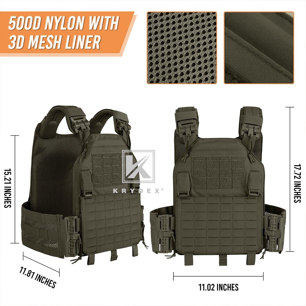 KRYDEX Tactical Plate Carrier Quick Release MOLLE Panel with Clip Ranger Green