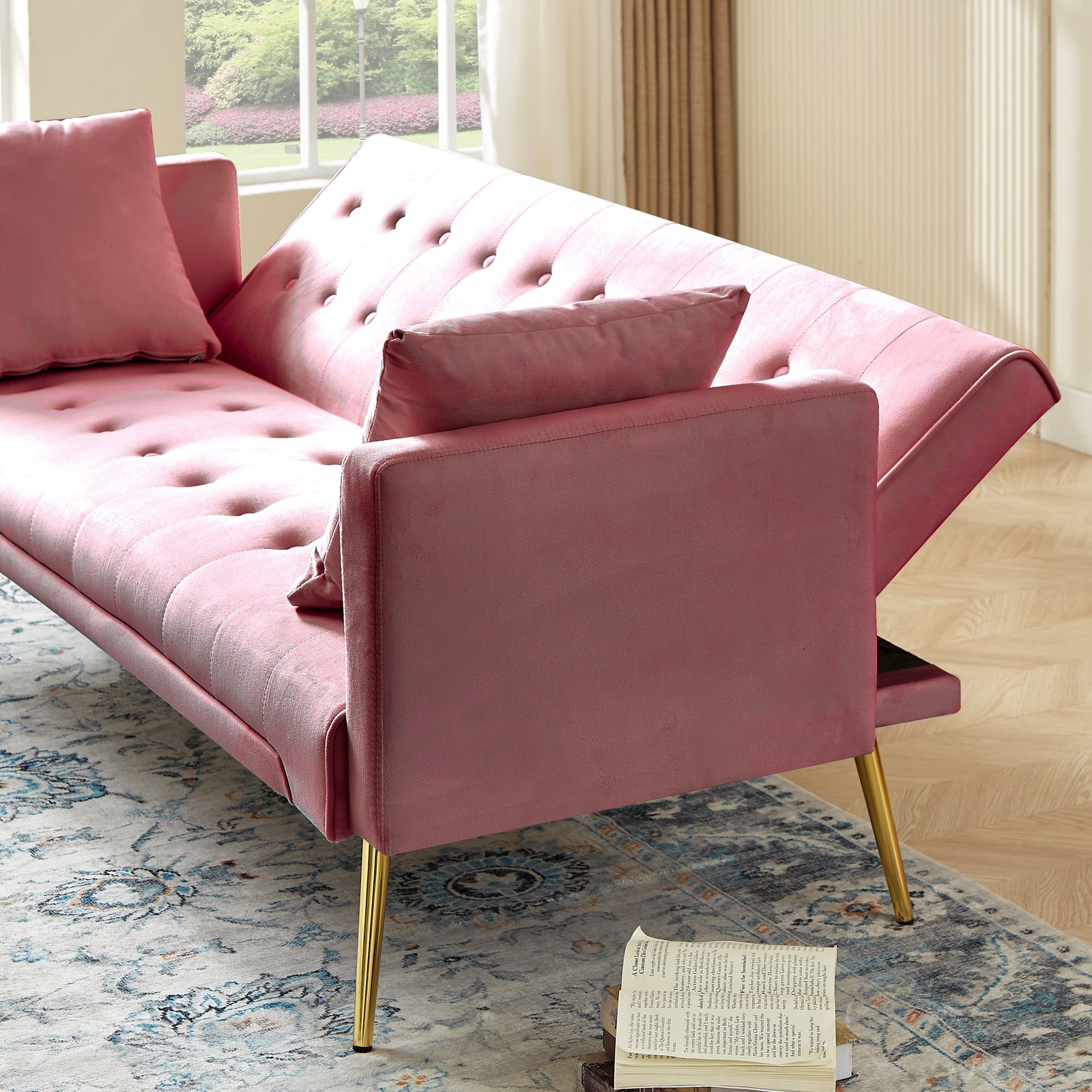 Velvet Futon Sofa Bed,Adjustable Convertible Folding Sleeper Couch Bed