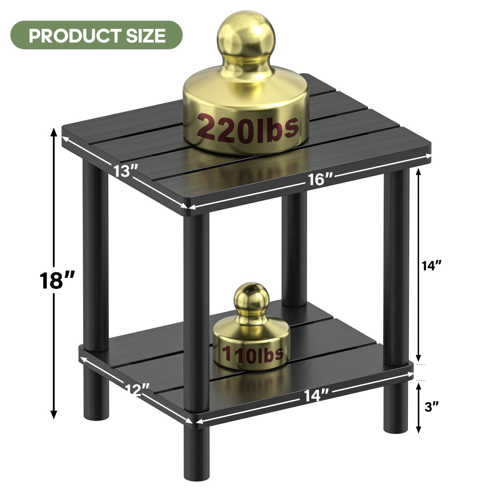 2-Tier Bamboo Outdoor Side Table - Weather Resistant, Easy Assembly, Patio, Pool