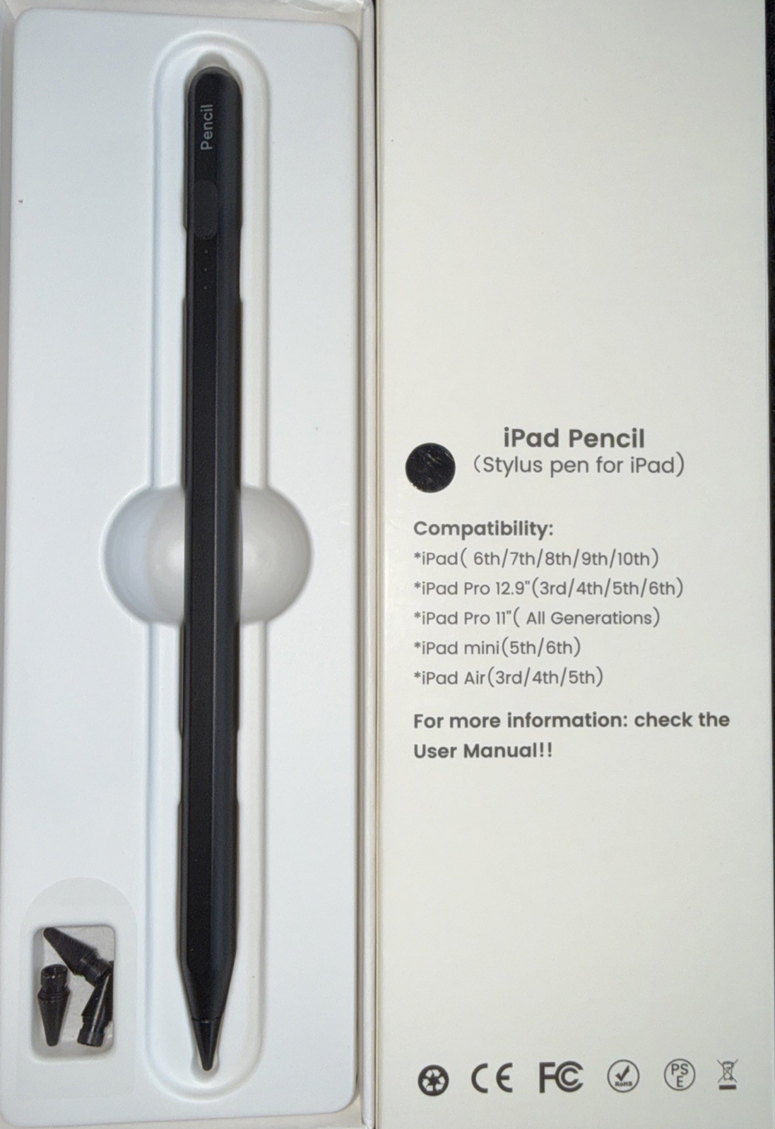 Black iPad Pencil Stylus Pen for iPad 6th-10th Gen, Pro, Air, Mini