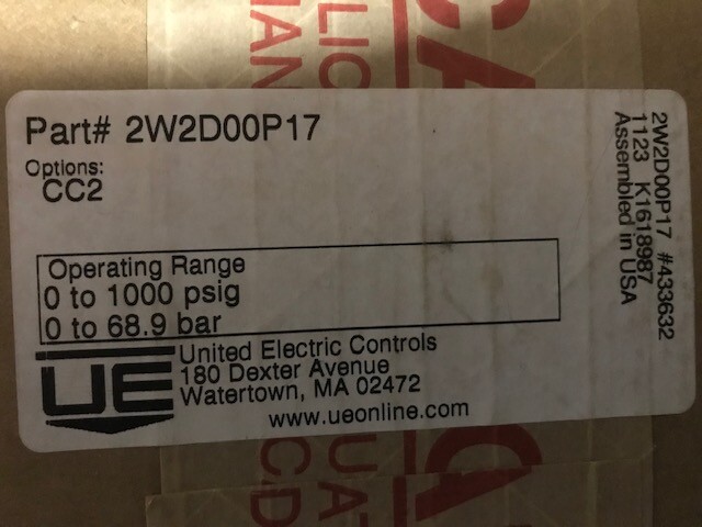 Electronic Pressure Switch United Electric Controls 2W2D00P17   0-1000psig  NEW
