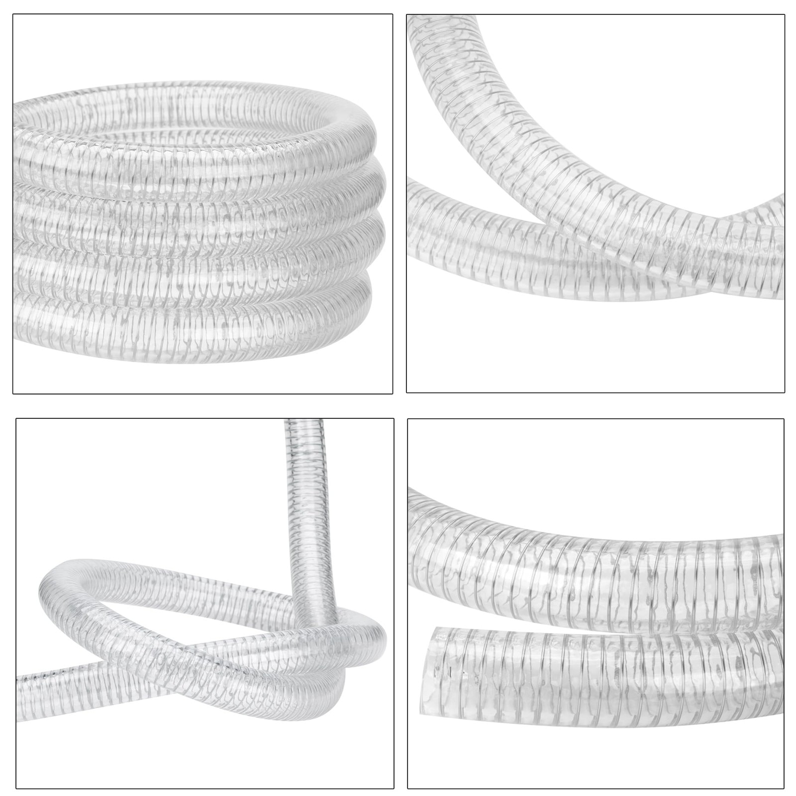 Geowaky 1"id-10ft PVC Reinforced Tubing Steel Wire Suction 1"ID, Clear