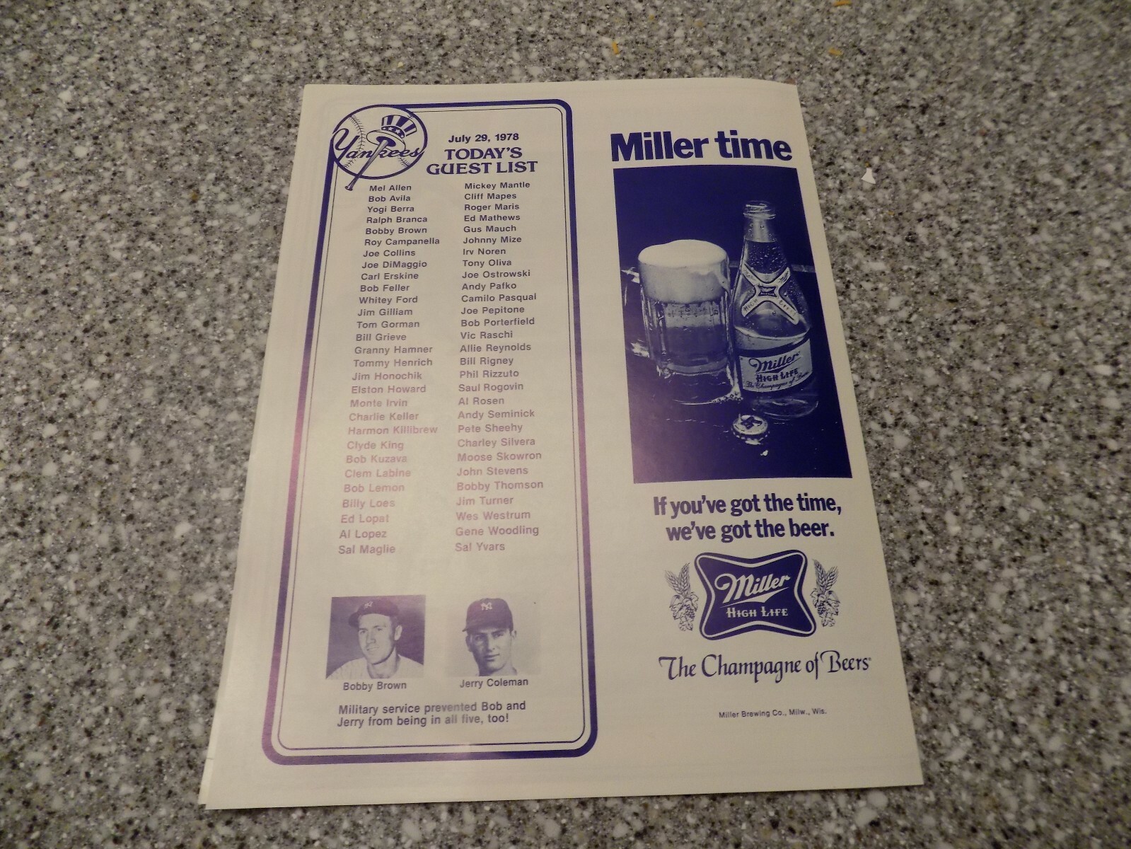 1978 NY Yankees Old Timers Day Program