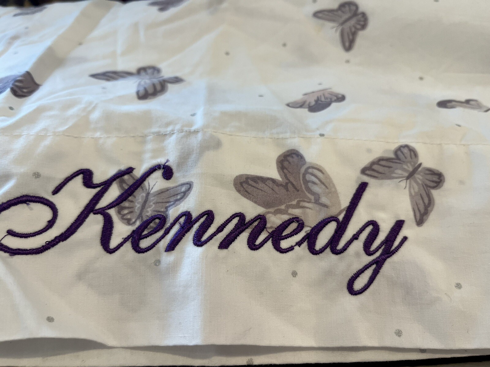 Pottery Barn Kids Butterfly pillowcase dusty lavender monogrammed Kennedy New