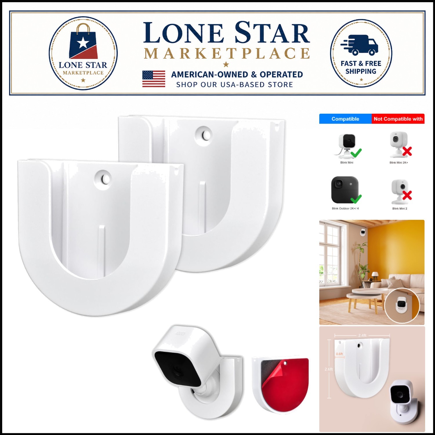 Secure and Stylish Blink Mini Wall Mount - 2 Pack with Strong Adhesive Base