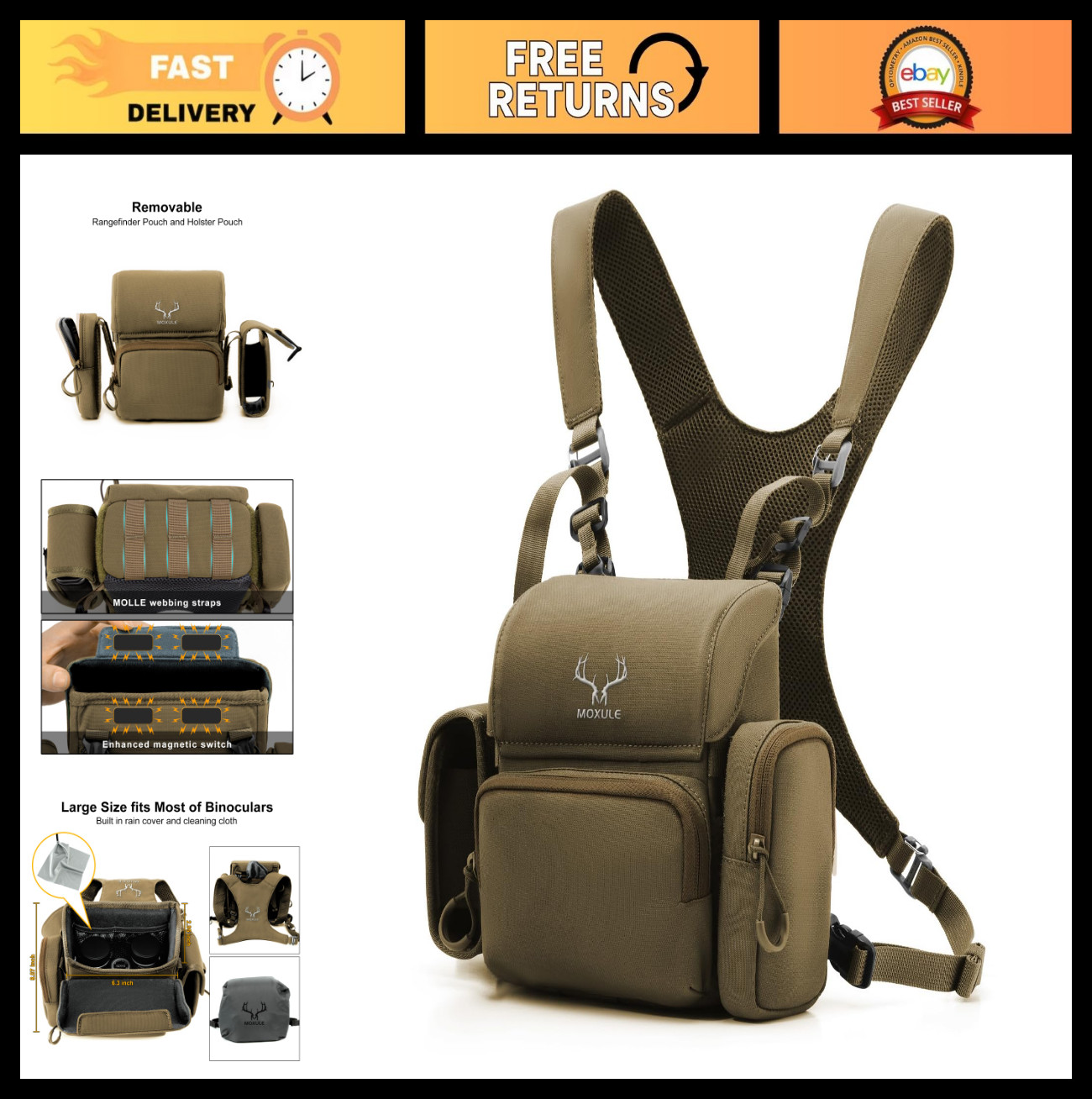 Binocular Harness Chest Pack with Rangefinder Pocket - Comfortable Bino Case