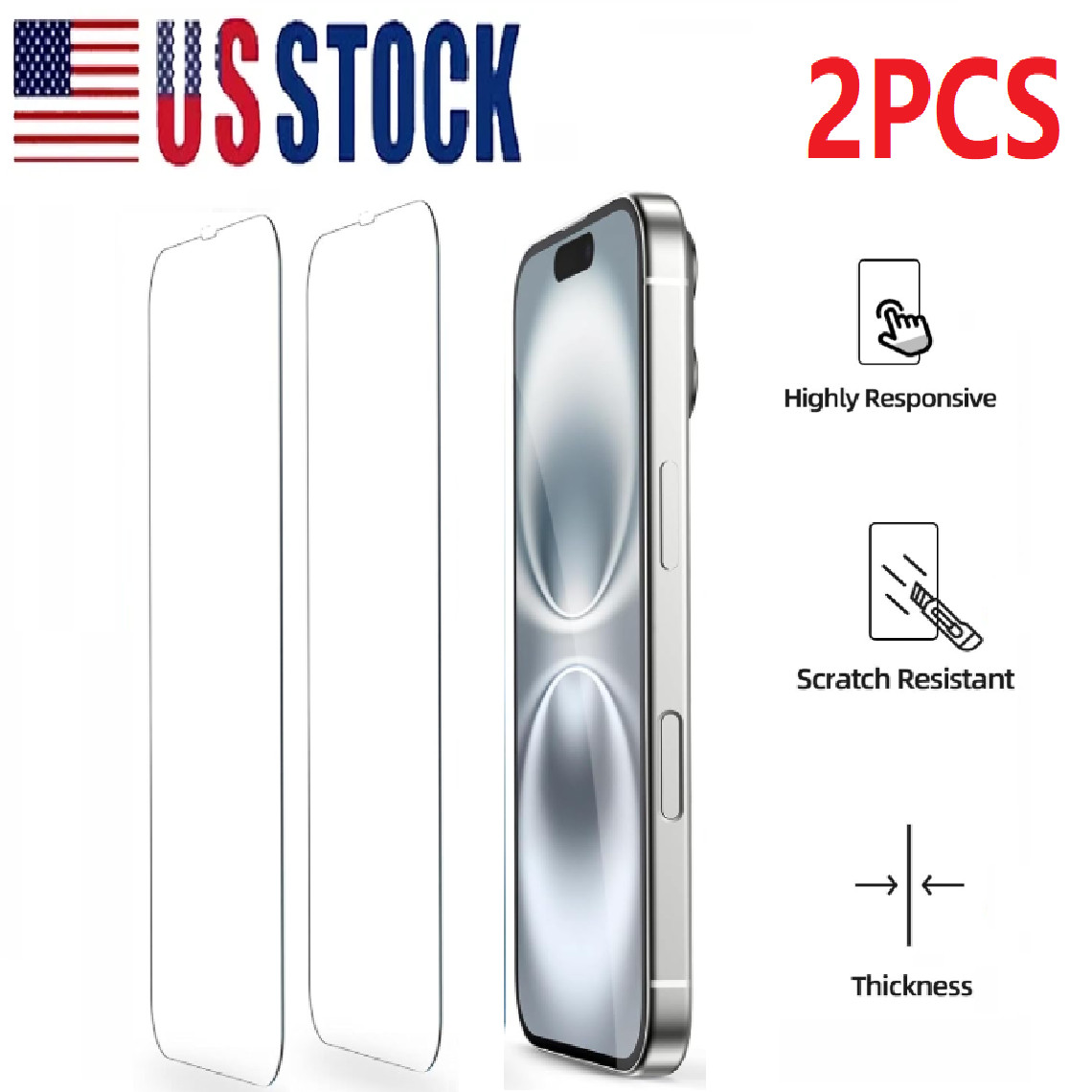 2 Pack For Apple iPhone 16 Tempered Glass Screen Protector Glass Film Cover New