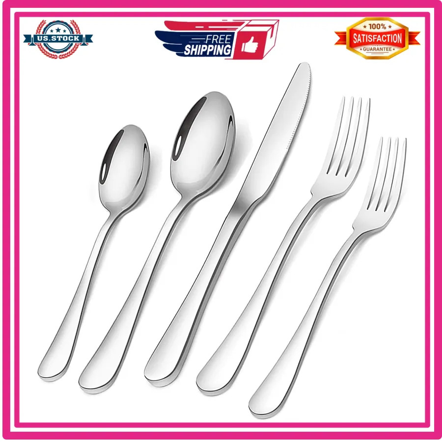 Briout 20 Piece Stainless Steel Flatware Set Service for 4 Mirror Polished Si...