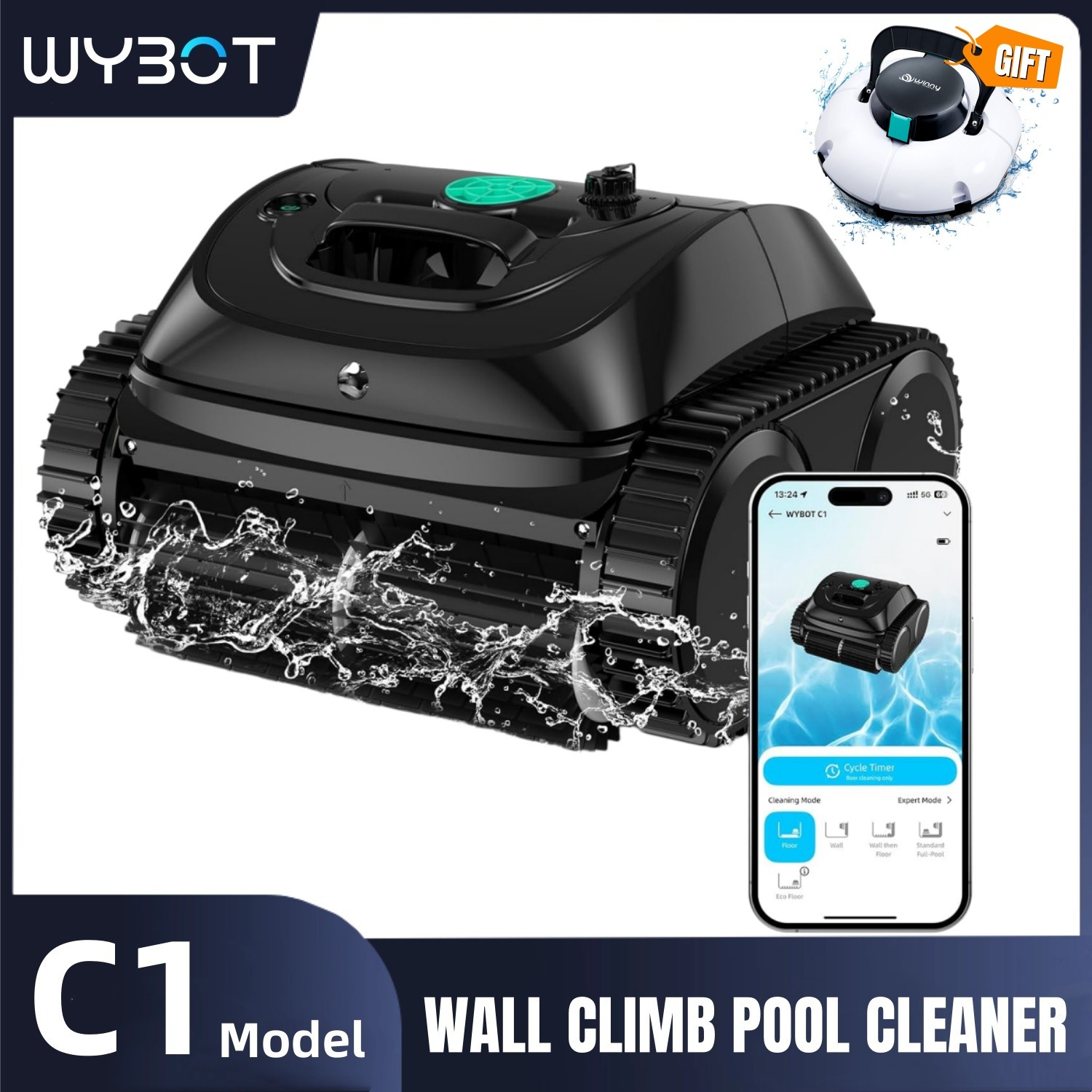 WYBOT C1 Robotic Pool Cleaner Wall Climbing In-Ground & 1102 Pool Vacuum Cleaner