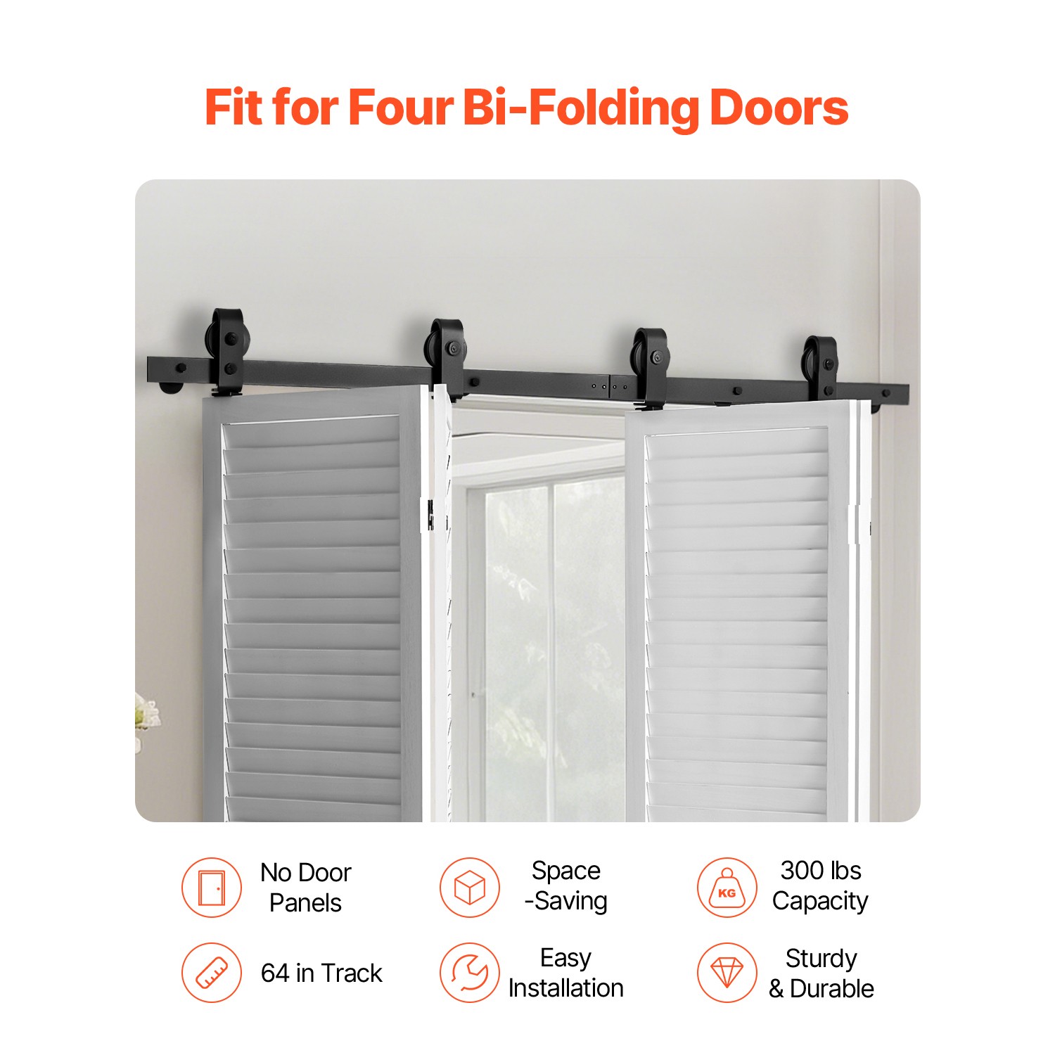 Bi-Folding Sliding Barn Door Hardware Track Kit 64" for Four 15" Doors