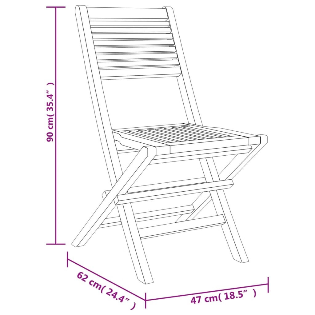 Folding Garden Chair Set of 2 Natural Wood Solid Teak Wood Medium