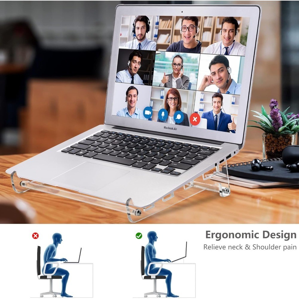 Acrylic Laptop Stand for Desk Clear Ventilated Computer Riser Ergonomic Sturdy