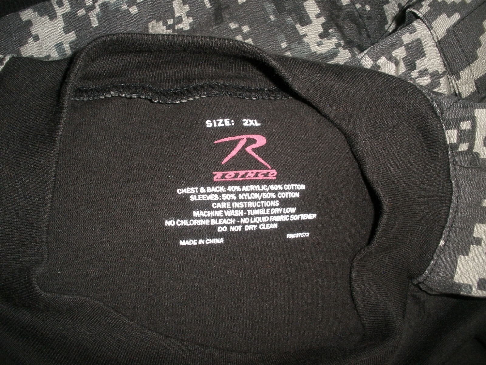 EUC Men's 2XL Rothco Woodland Digital Camo Tactical Shirt Long Sleeve Black