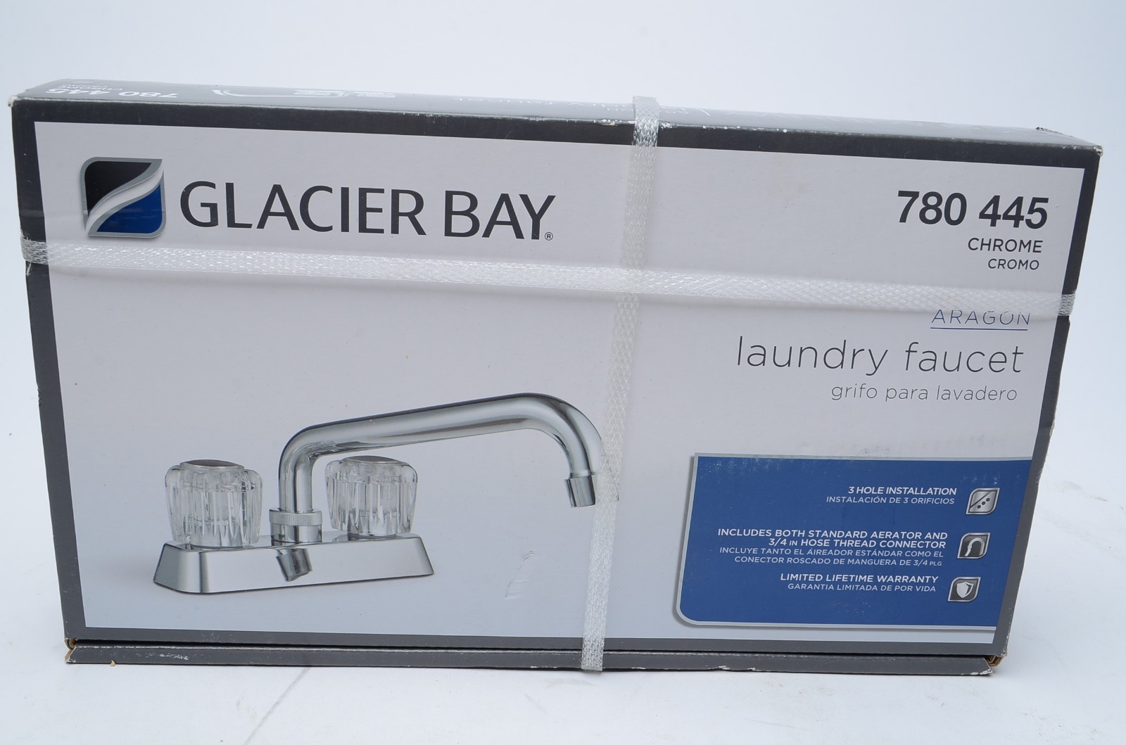 Glacier Bay 4" Centerset Laundry Faucet 2 Handle Chrome Aragon New 780445