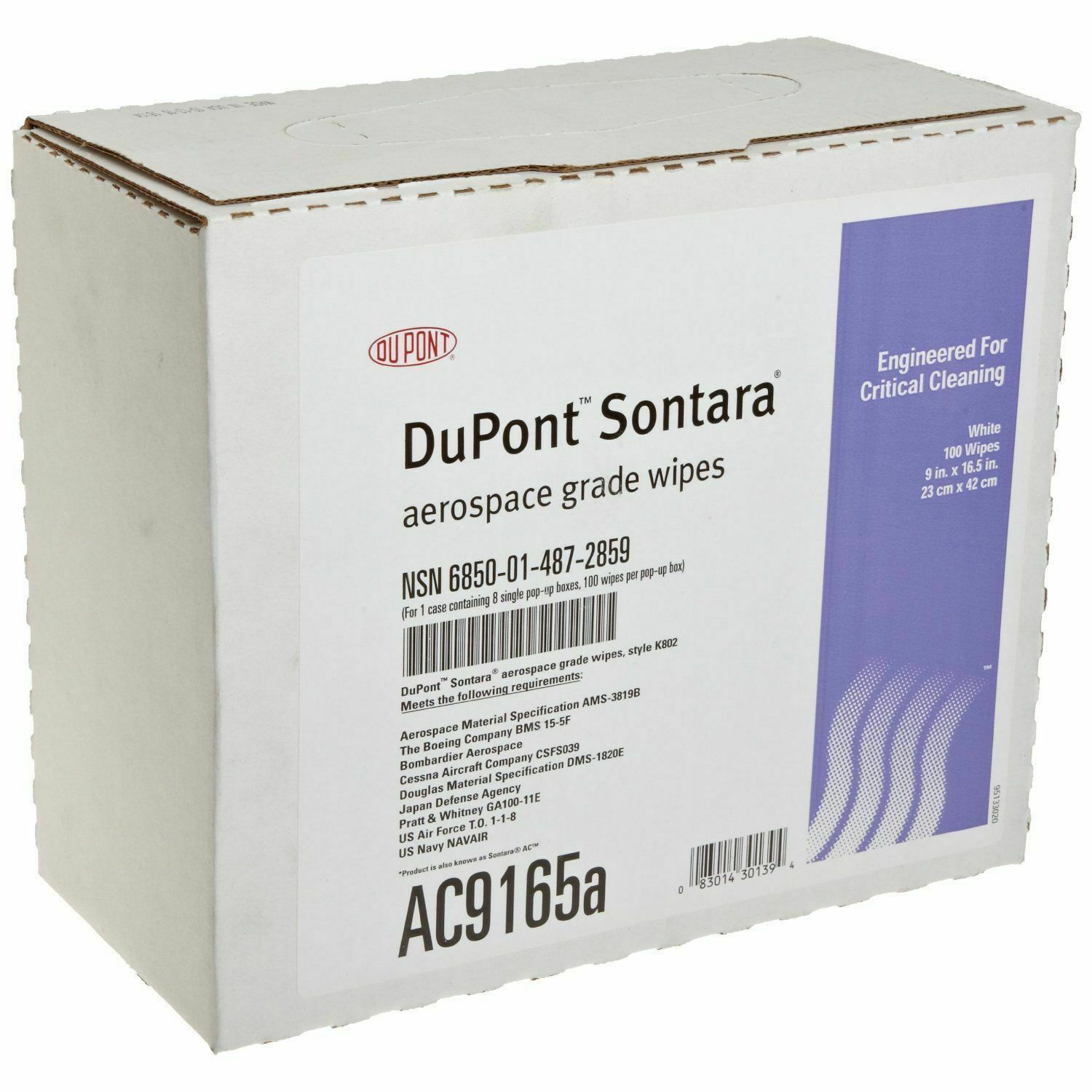 Contec AC9165 DuPont Sontara White Aircraft Wipe (100 Wipes) - 8 Pack