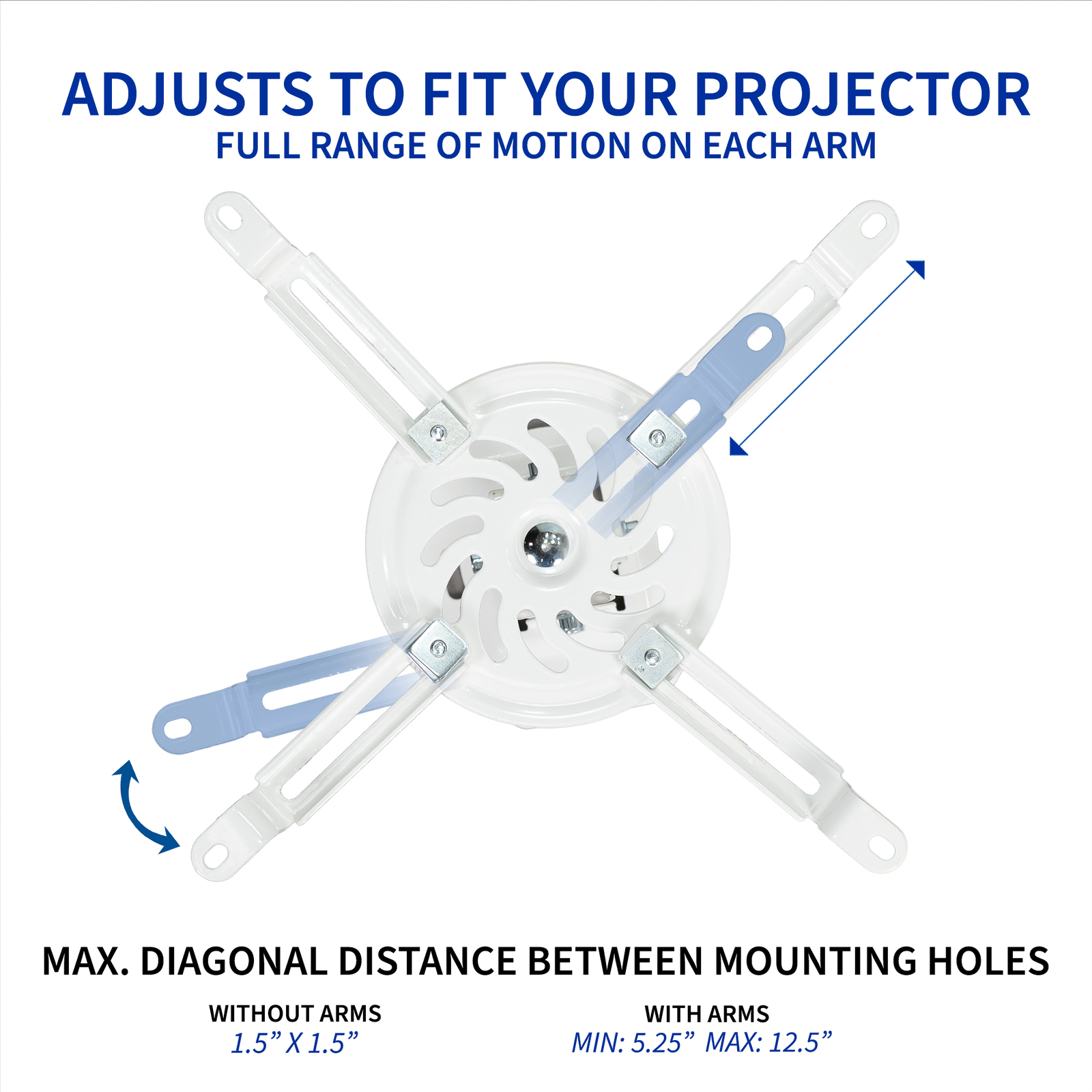 VIVO Universal Extended Ceiling Projector Mount | Height Adjustable (White)