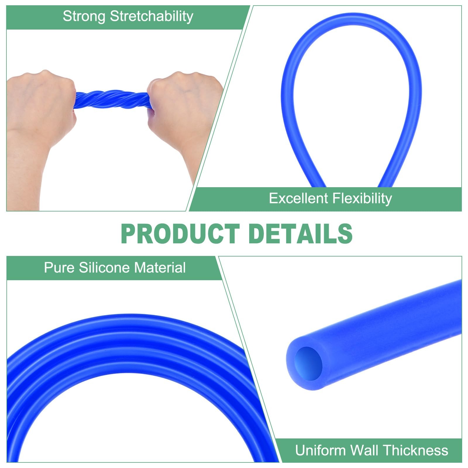 M METERXITY Silicone Tubing, 1/8"(3mm) ID x 1/8" x 1/4" x 10ft, Blue