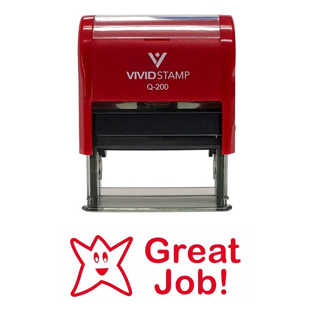 Great Job Teacher Self Inking Rubber Stamp Red Ink Medium Grading Supplies