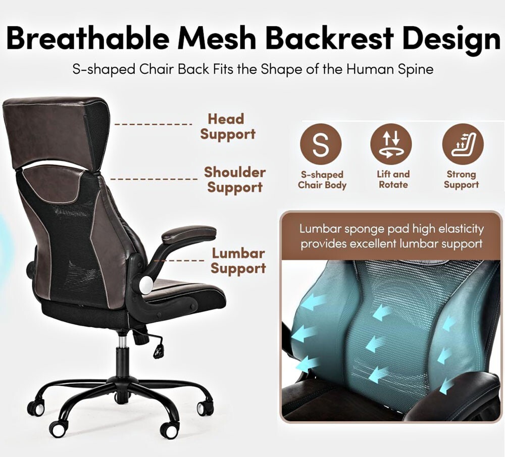 EXECUTIVE OFFICE LEATHER CHAIR HIGH BACK ERGONOMIC ADJUSTABLE HEADREST 5 WHEELS