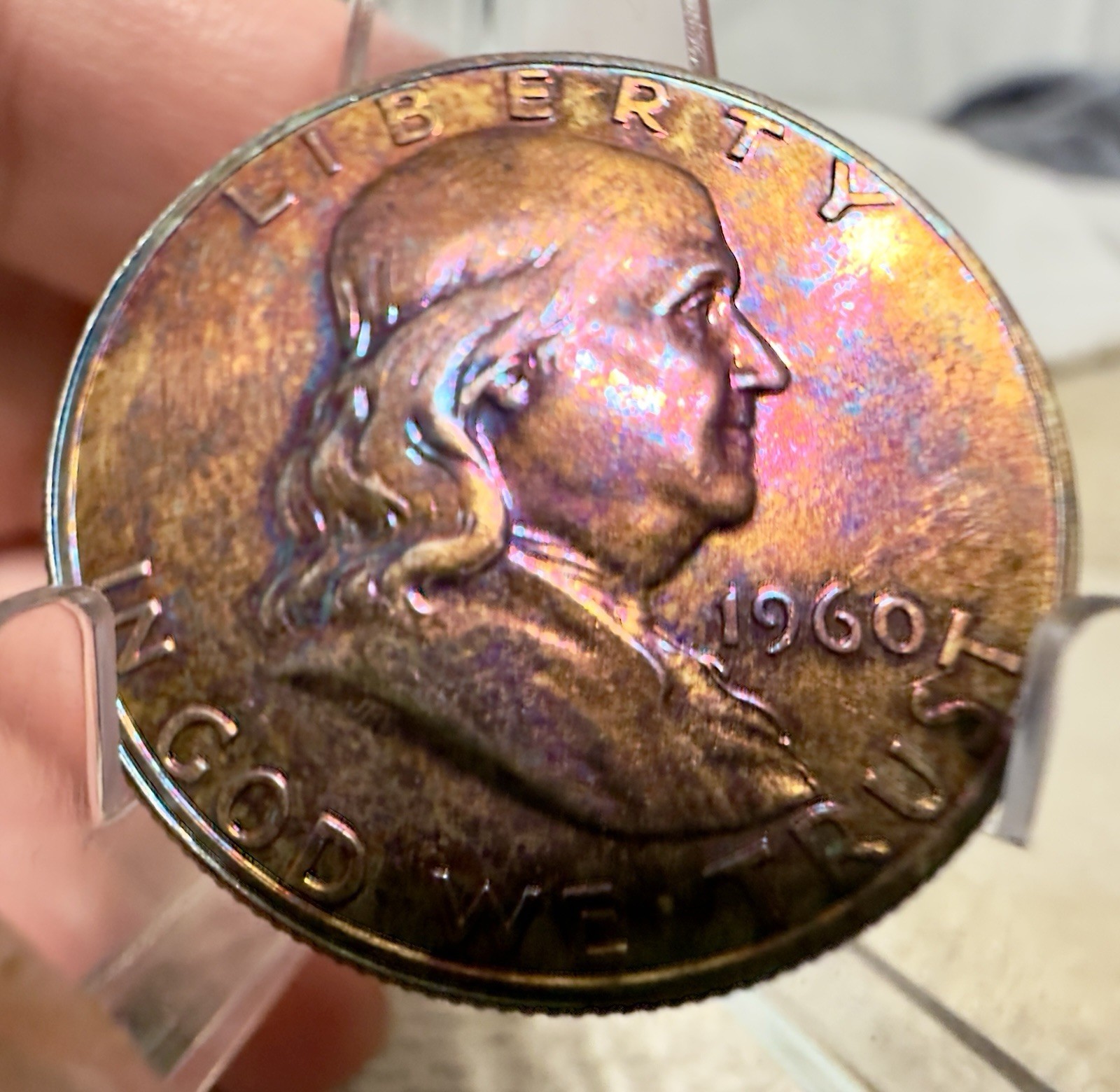 1963 Franklin Half Dollar Pristine Gem Proof Rainbow Toned