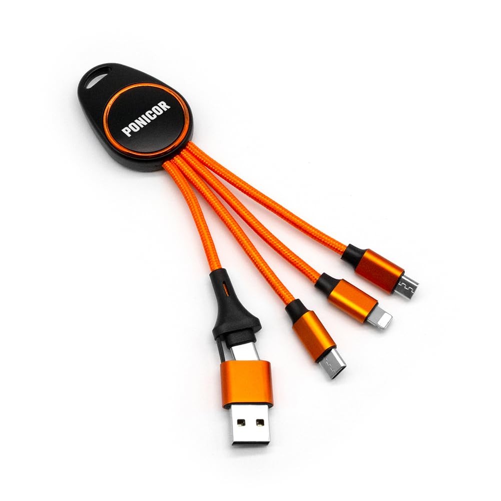 PONICOR 5-in-1 Multi Charging Cable USB Keychain Travel Portable Nylon Braided T