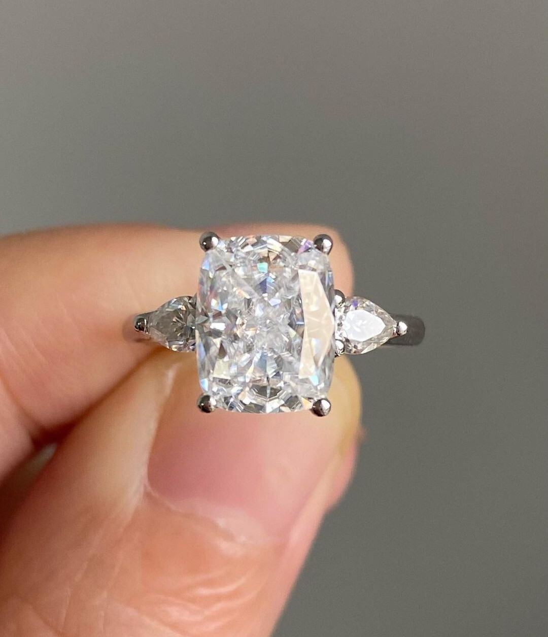 Long Cushion Cut Wedding Ring Moissanite Three Stone Anniversary Gifs For women