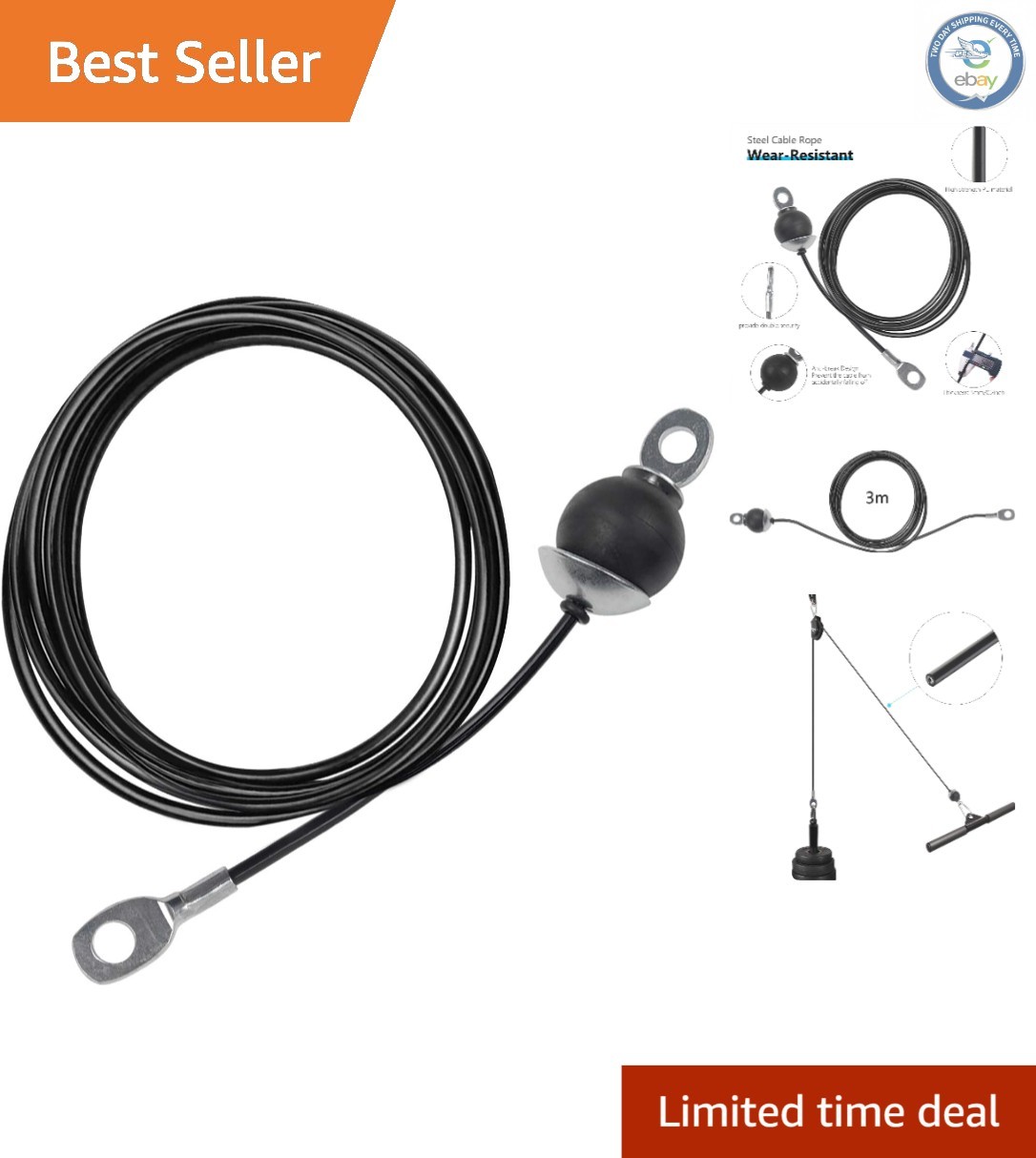 118'' Fitness Pulley Cable - Replacement Wire Rope for Home Gym Systems