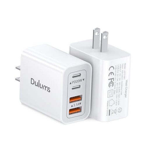 40W USB C Charger Cube, 2-Pack Wall Plug Fast Charging Block, 4-Port PD+QC