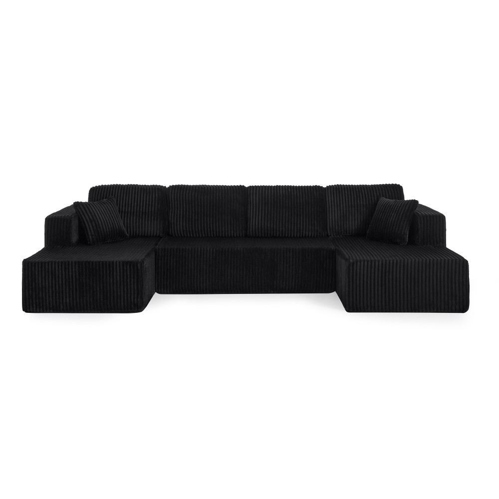 Green Corduroy Modern Sectional Sofa Sleeper 5-Seater Couch