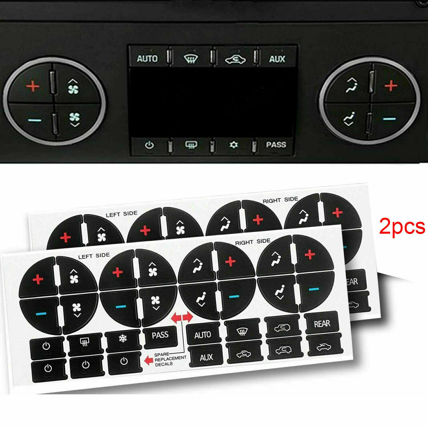 Replacement 2x Repair AC Dash Button Kit Decal Stickers For Chevrolet Tahoe GMC