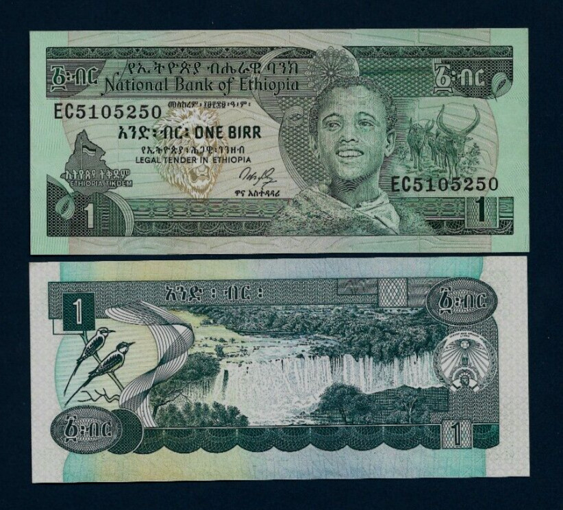 ETHIOPIA 1 BIRR P-41a 1991 x 1 Pcs WATERFALL LONGHORN UNC ETHOPIAN MONEY NOTE