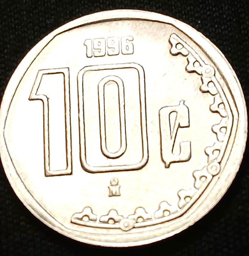Mexico 1996 10 CENTAVOS VERY NICE Coin  golden eagle  prickly pear cactus stainl