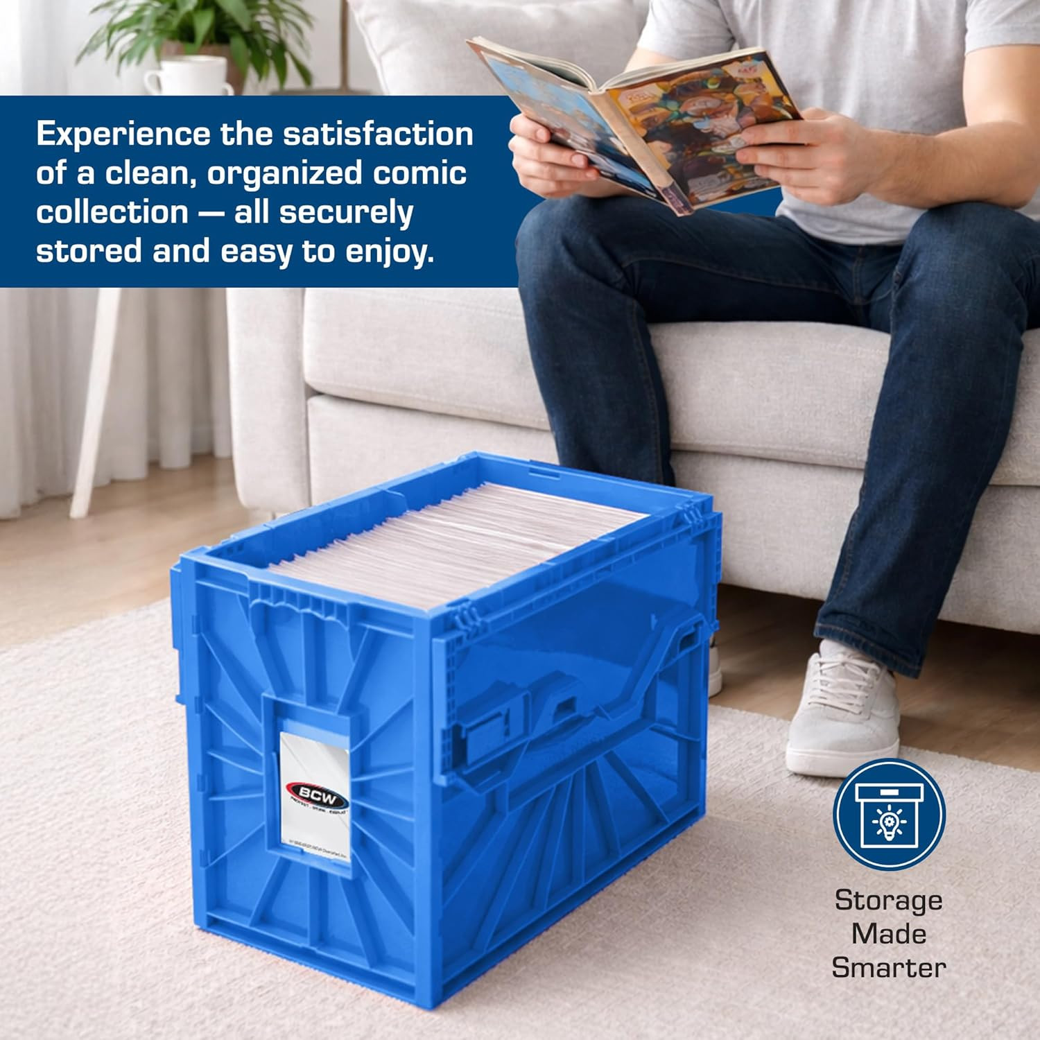 Stackable Comic Book Storage Bins - 2 Pack, Holds 150 Comics, Acid-Free, Blue