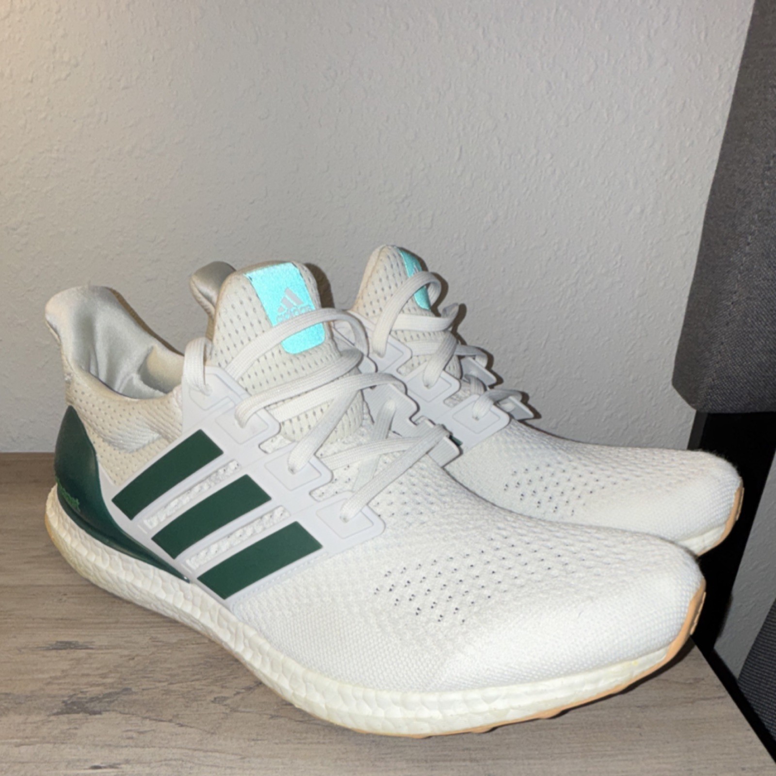 adidas Ultra Boost Men's Running Shoes White Green Size 13 Breathable Mesh