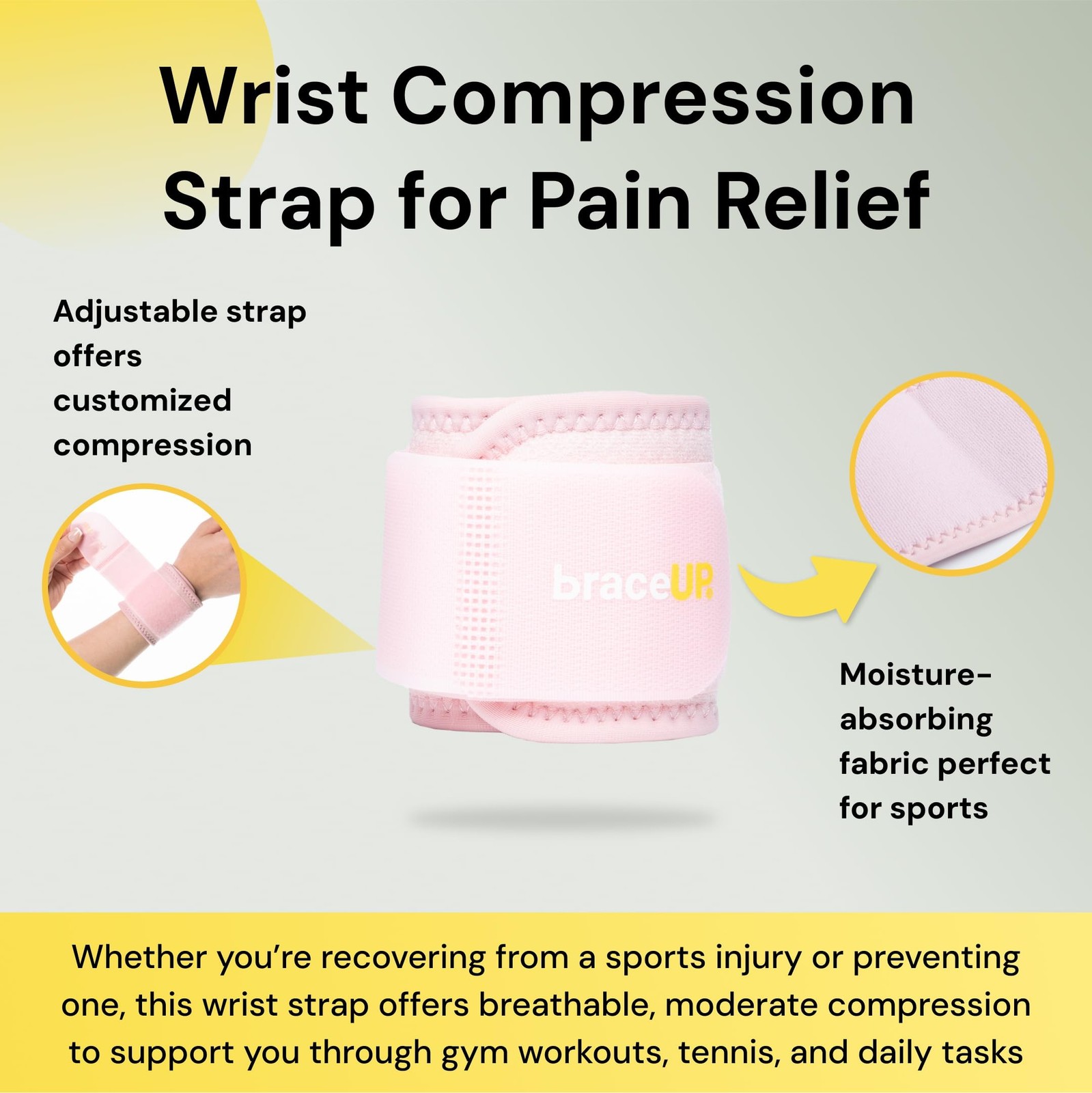 BraceUP Wrist Compression Brace - Wrist Wrap, Wrist Bands, Support for Tendon...