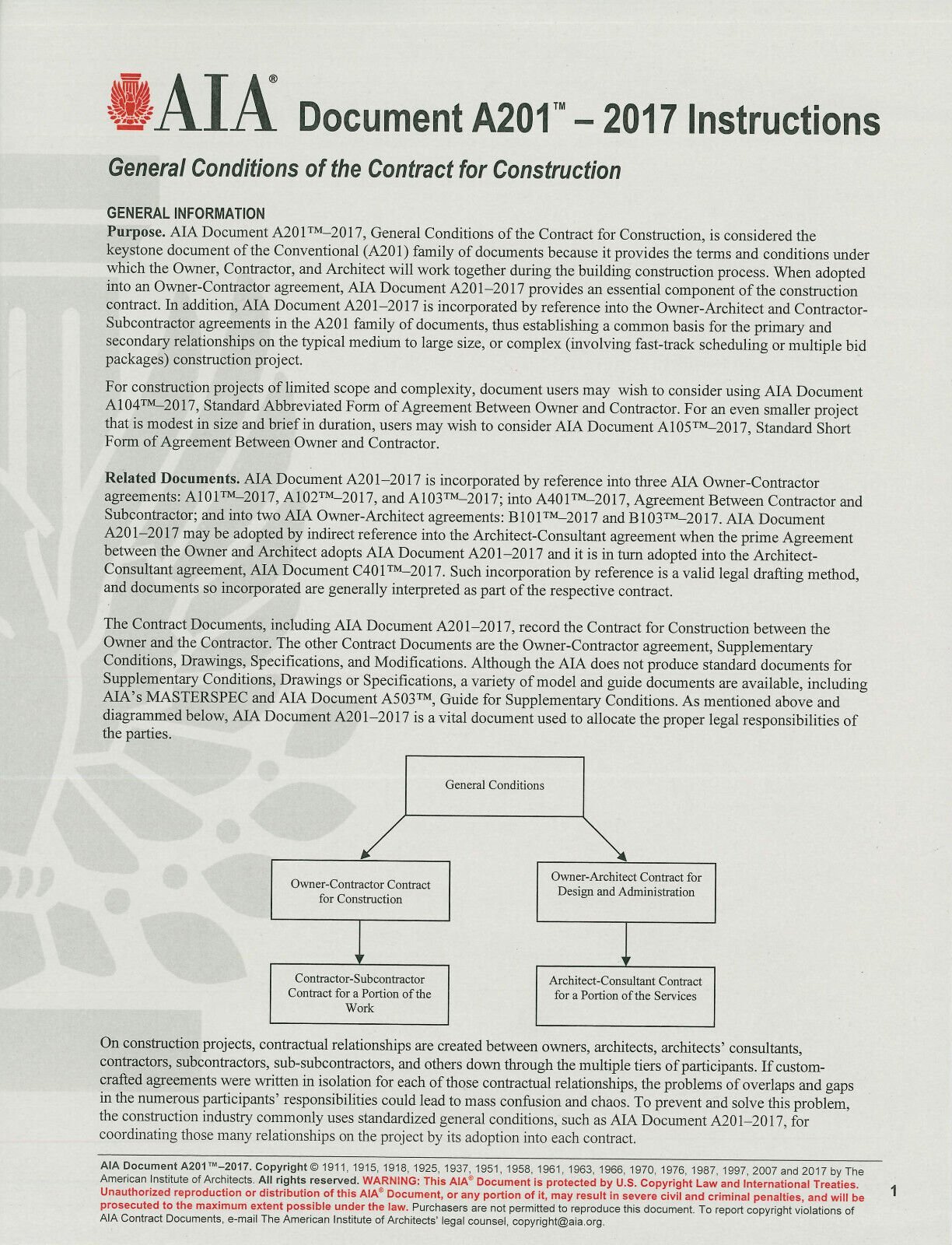 AIA Documents A201 A401 A701 - 2017/18 General Conditions