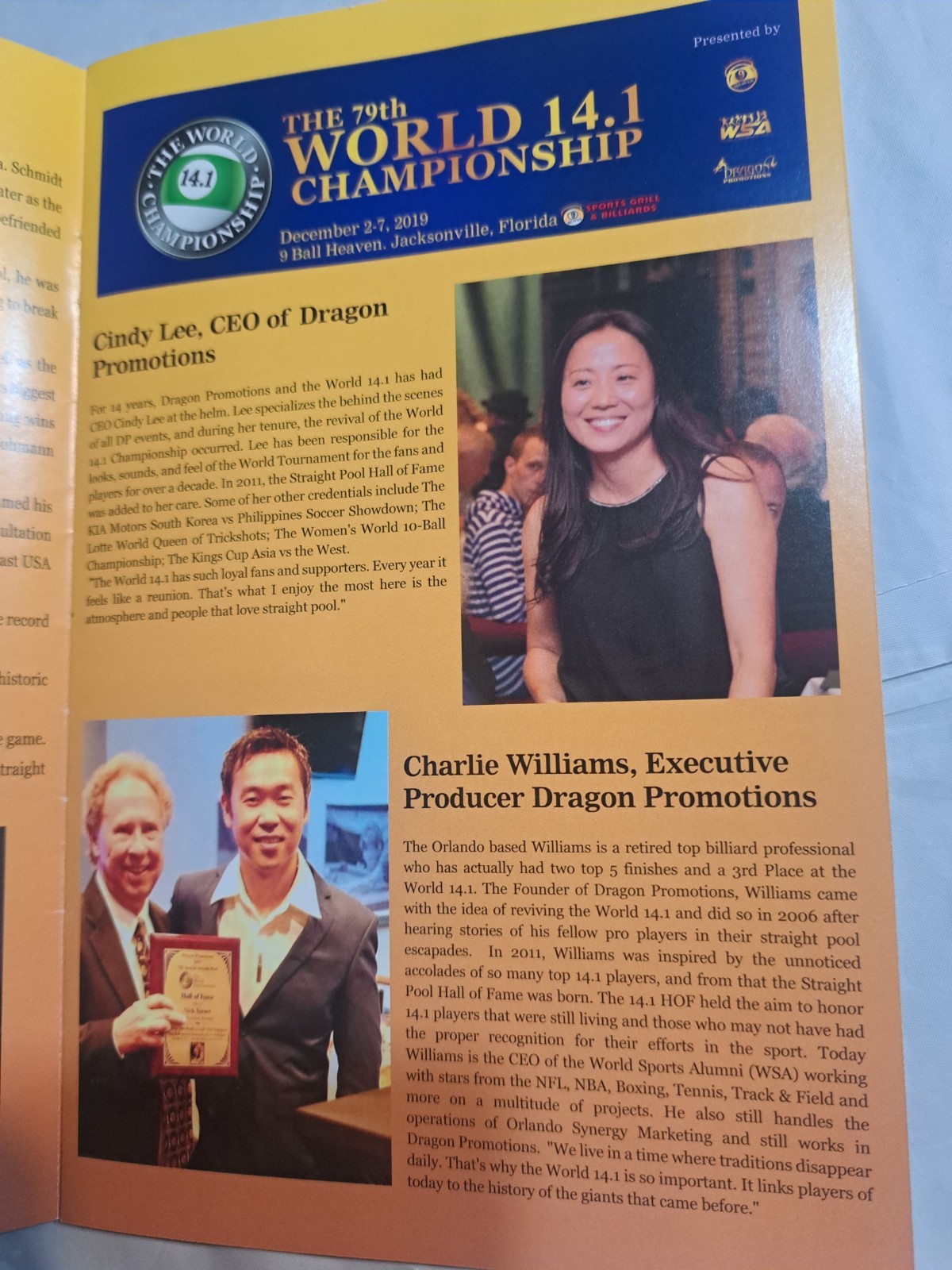 World 14.1 Championship 2019 Program Straight Pool 12 Pages Billiards