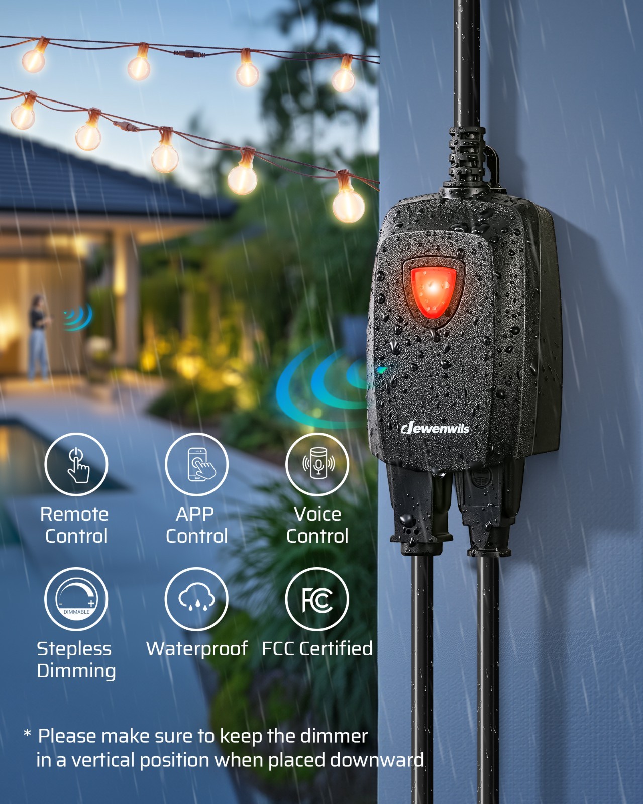 DEWENWILS Outdoor Dimmer for String Lights, Smart Dimmer Plug with Remote, FCC