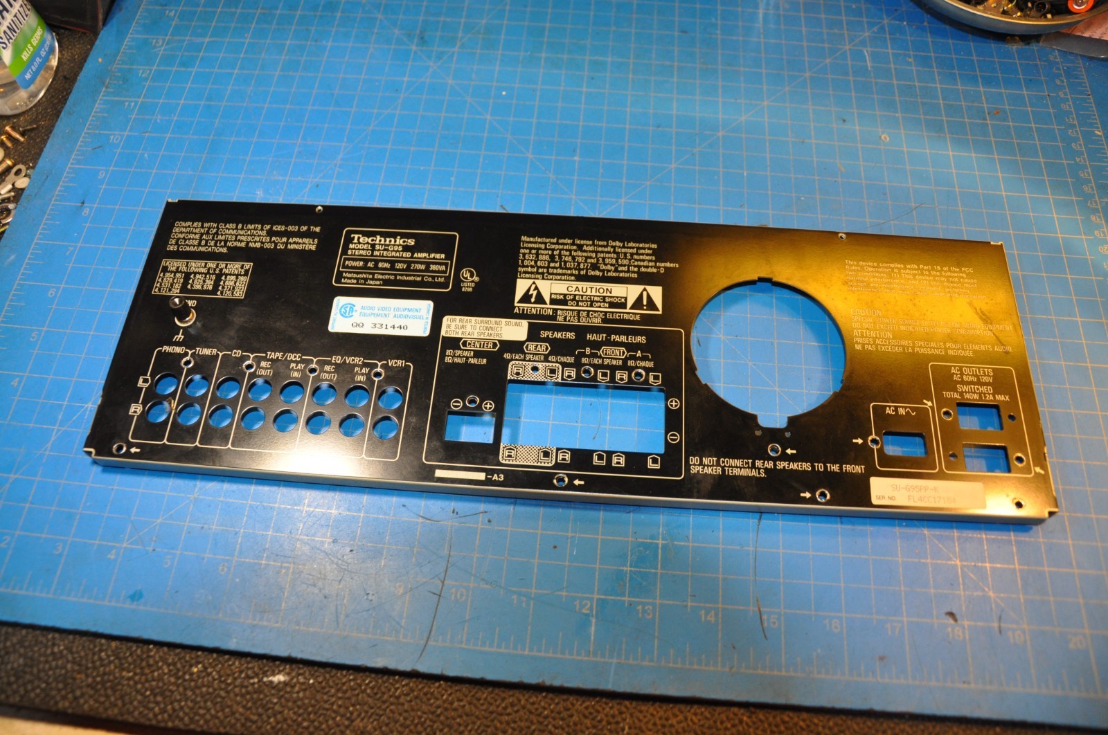 Technics SU-G95 Amplifier Replacement Parts Back Rear Panel Plate