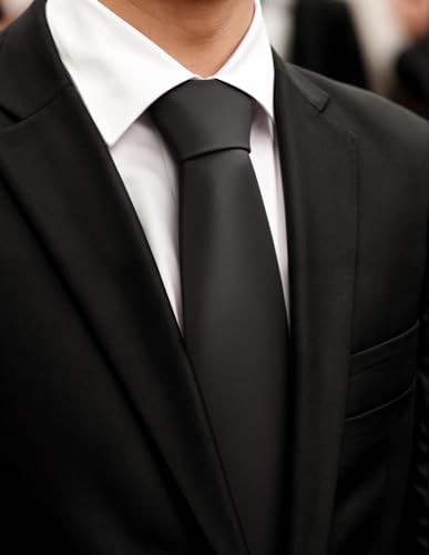 Men Neckties,Solid Color Neckties Texture for Gift Men One Size Black7630