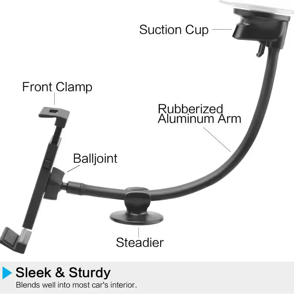 Tablet Car Mount Holder Long Arm Suction Cup Windshield Mount for 7-11 In. Devic