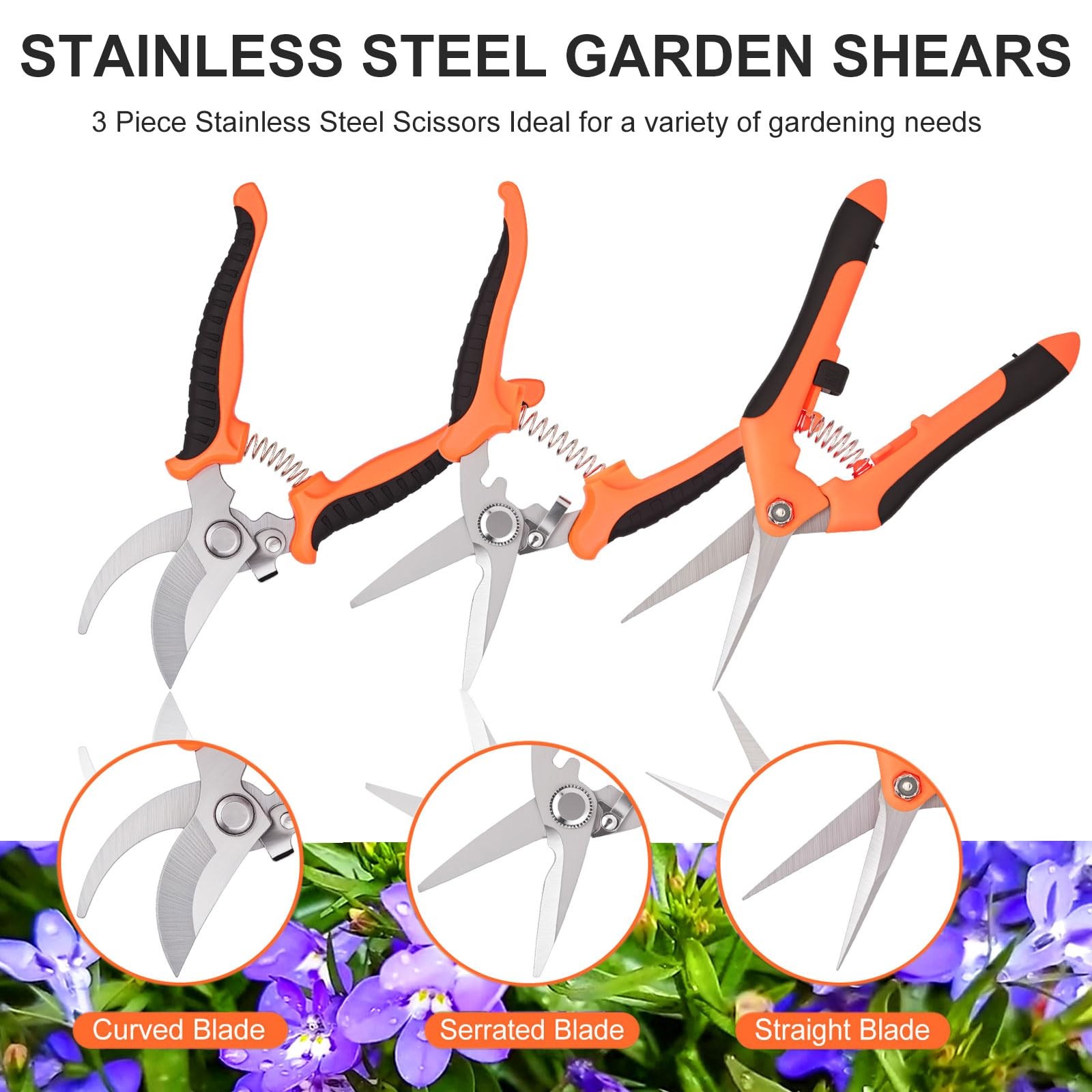 Garden Shears set 3 PCS Stainless Steel Pruning Scissors kit mixed