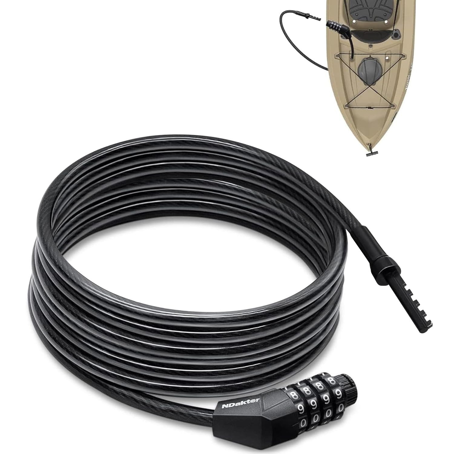 NDakte Bike Lock, Extra Long Straight Cable Lock (6FT, 12FT, 18FT, 22FT, 27ft...