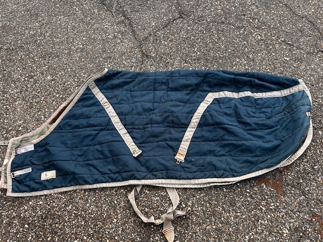 Triple Crown STABLE BLANKET sz Horse 76" Navy w/Tan Trim VGC